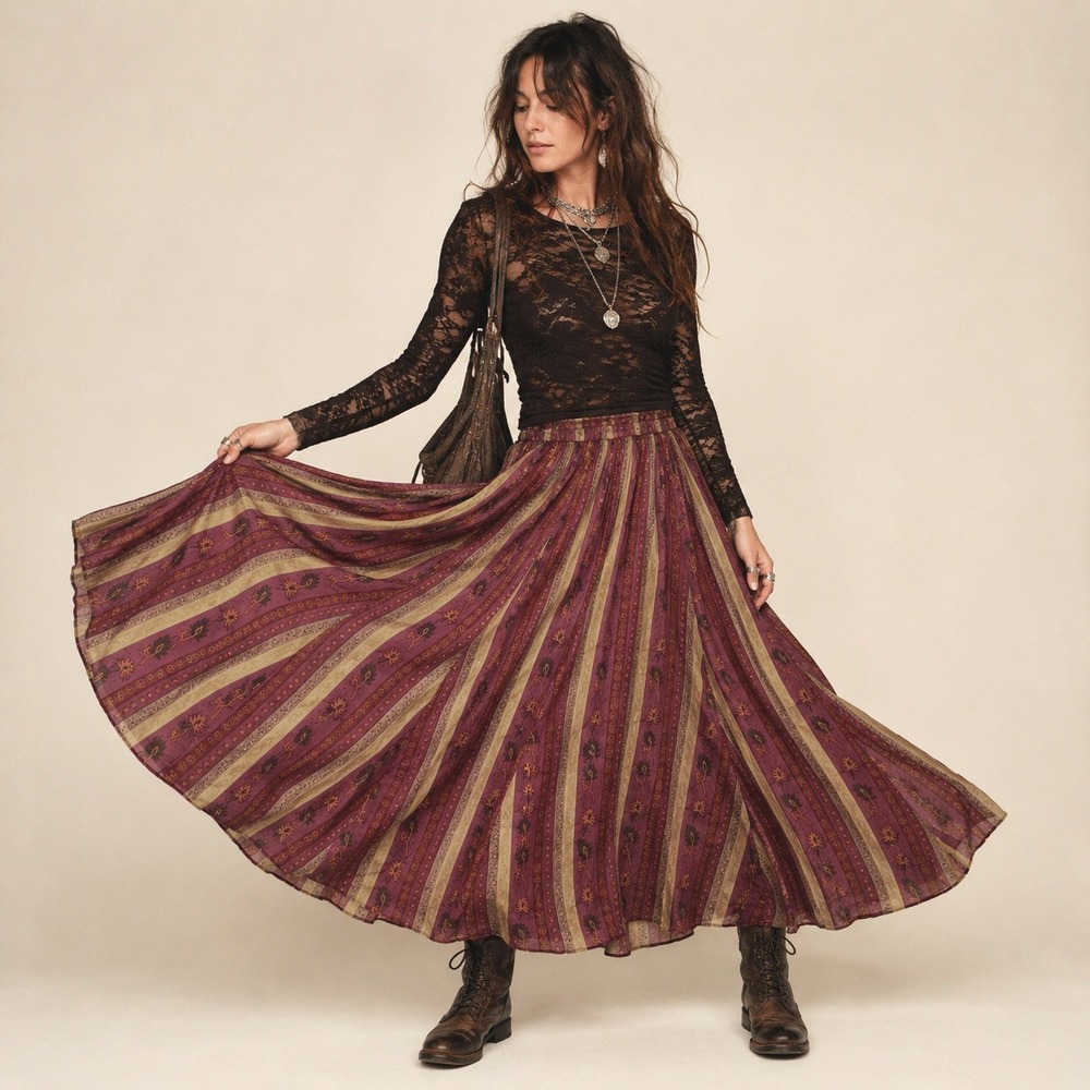 Outfit JPR 100% Silk Paneled Maxi Skirt Small Boho Whimsigoth 90s Vintage